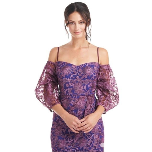 JS Collections Demi Off the Shoulder Mini Dress in Aubergine - Picture 3 of 10